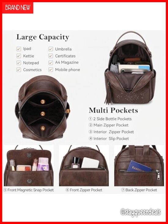 Mini Backpack Purse for Women, Vegan Leather Lightweight Daypack with Multi